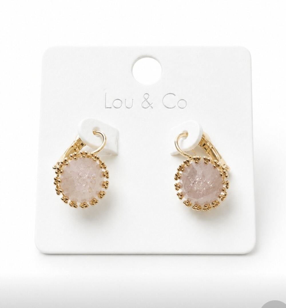 Lou & Co Gold Round Crystal Earrings New